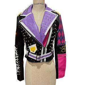 NWT Azalea Wang Zodiac Faux Leather Moto Jacket Tiger Embroidered Studded Size S